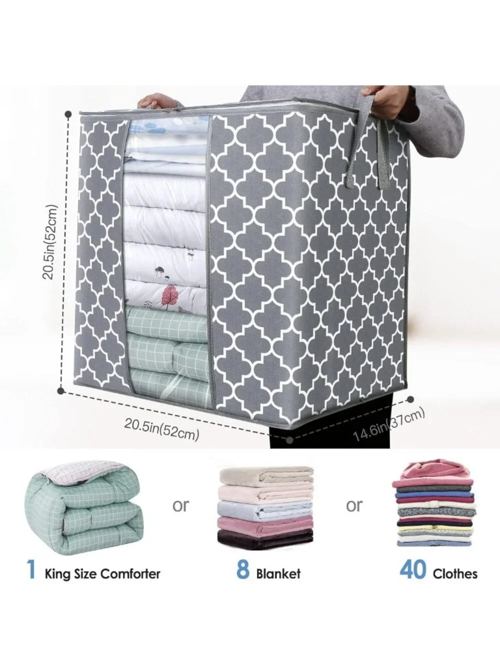 Large Storage Bags for Blankets & Clothes - 3 Pack, 100L, Foldable Organizer